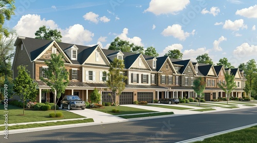 Suburban Comfort: Row of Single-Family Homes in Virginia Featuring Easy Roadside Parking