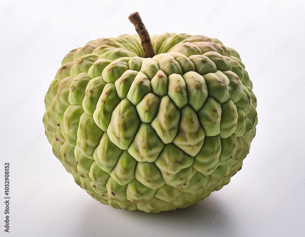 A large, green, heart-shaped fruit with a textured, scaly skin, photographed against a white background A large, green, heart-shaped fruit with a textured, scaly skin, photographed against a white background