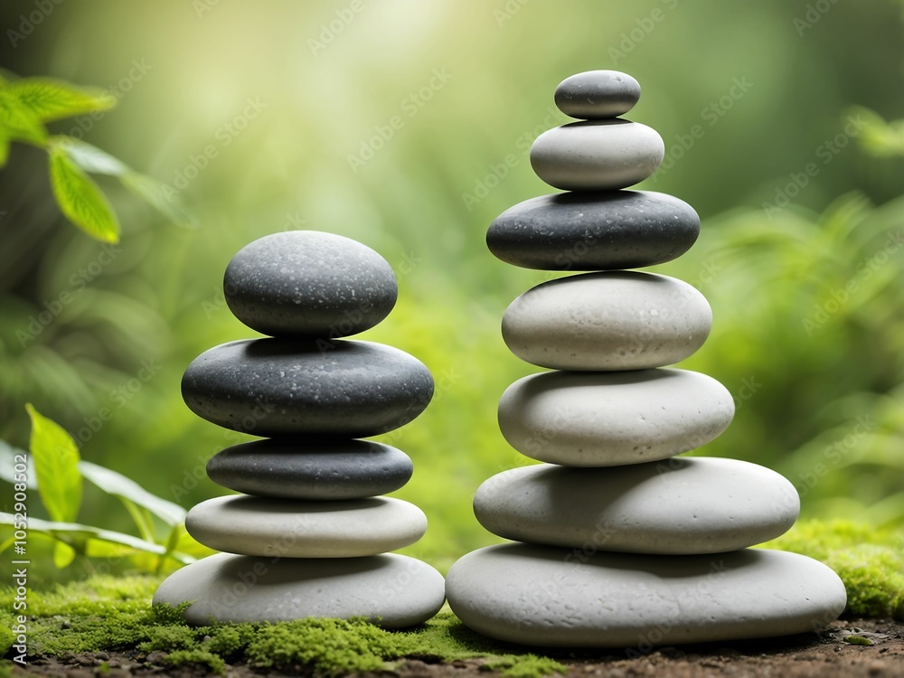 Stack of zen stones on nature background Stack of zen stones on nature background