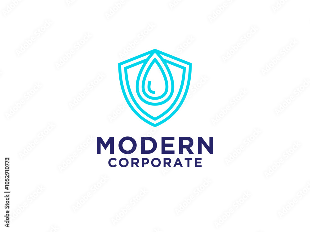 Protection Logo. Blue Linear Style Shield Icon with Water Drop Symbol inside isolated on White Background. Usable for Healthcare, Medical and Security Logos. Protection Logo. Blue Linear Style Shield Icon with Water Drop Symbol inside isolated on White Background. Usable for Healthcare, Medical and Security Logos.