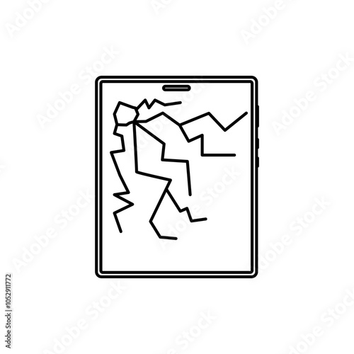 Cracked Tablet Icon Template, Broken tablet
