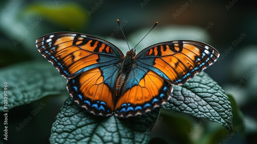 Fototapeta premium Vibrant Butterfly on Green Leaf