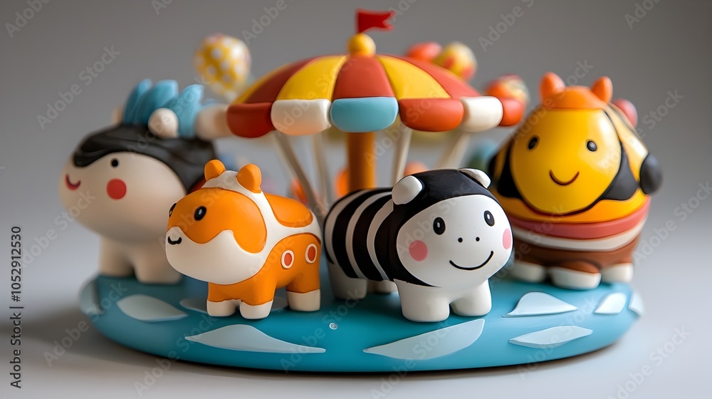 Obraz premium Vibrant 3D Clay Carnival with Whimsical Rides and Playful Characters A Fantastical Amusement Park Scene with Colorful Clay Sculptures and Imaginative Attractions