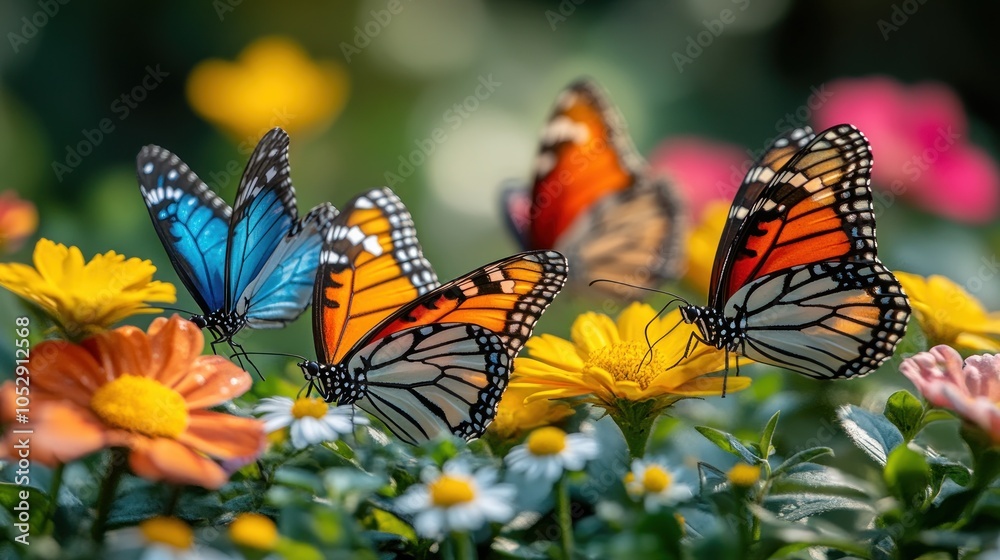 Colorful Butterflies in a Garden Colorful Butterflies in a Garden