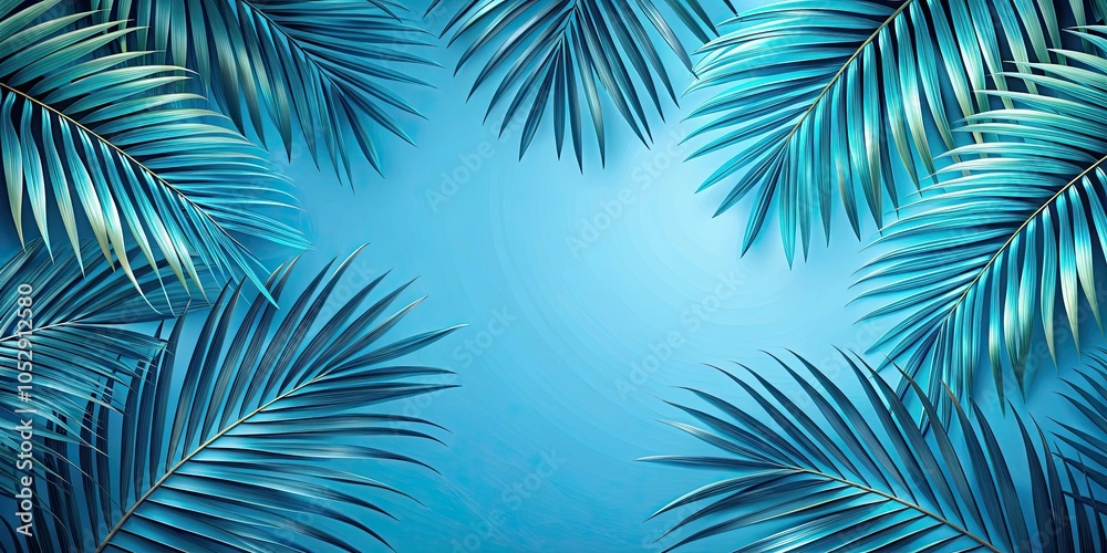 Fototapeta premium Blue tropical palm leaf background perfect for summer designs, blue, tropical, palm leaf, background, summer, exotic, plant