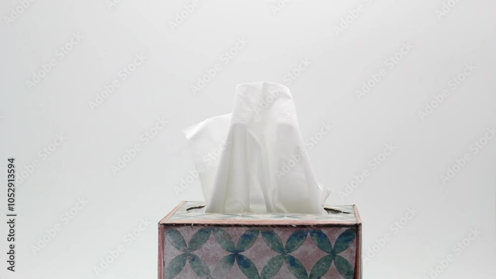Hand grabbing a tissue from a box, isolated on white