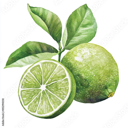 Sweet lime fruit watercolor clipart illustration