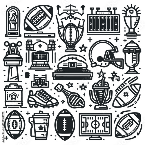 American Football elements thin outline icon set