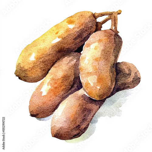 Tamarind fruit watercolor clipart illustration
