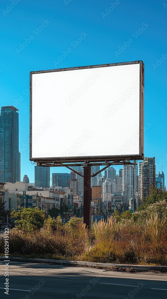 Fototapeta premium Blank billboard on a busy city street, ready for your advertisement.