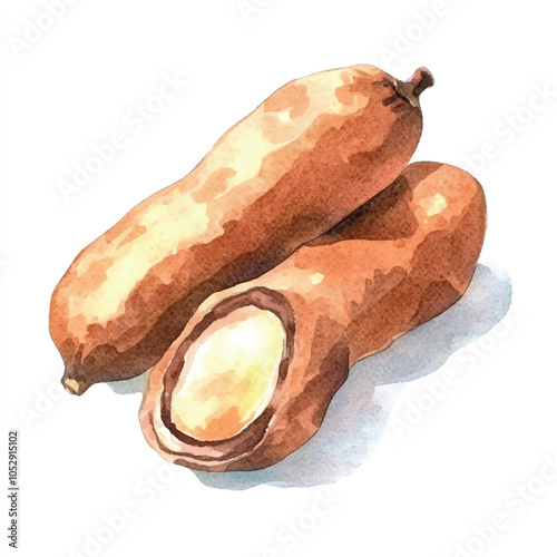 Tamarind fruit watercolor clipart illustration