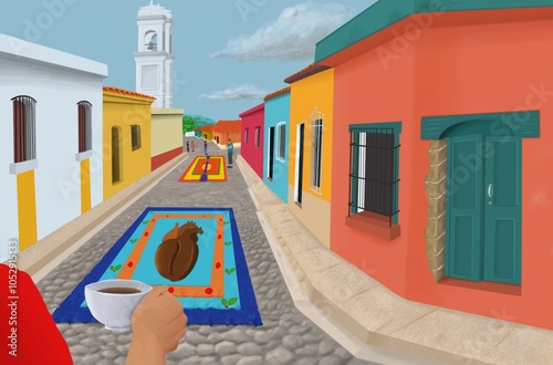 Pueblo colorido estilo colonial