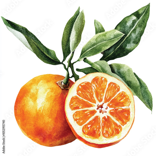 Tangelo fruit watercolor clipart illustration