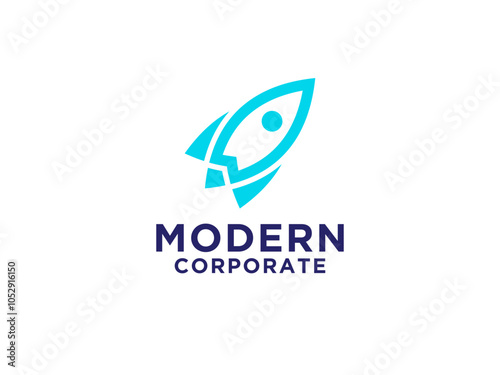 Simple Rocket Logo. Geometric Shapes Flying Rocket with Speed Waves isolated on White Background. Usable for Business and Technology Logos.