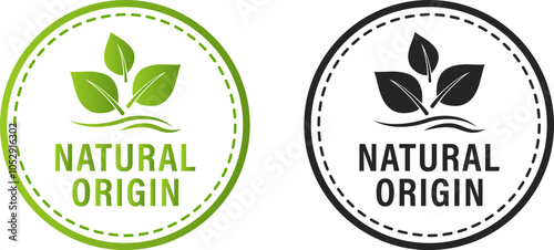 Natural origin green round sign vector illustration design