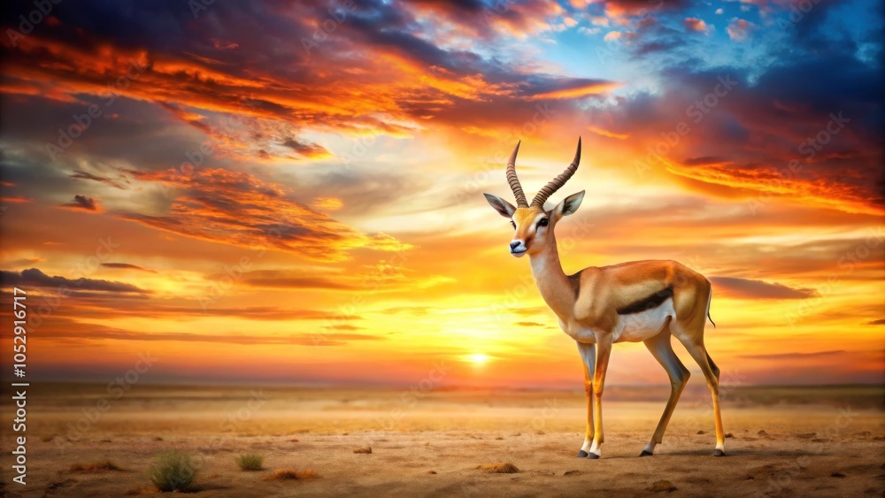 Artistic of a Dorcas gazelle standing gracefully against a vibrant ...
