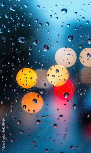 Capturing the Beauty of Raindrops on Glass with Colorful Urban Lights