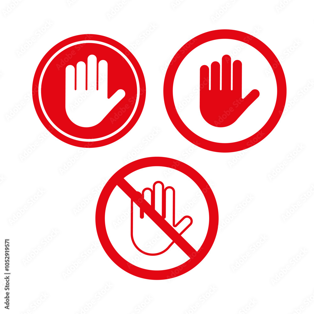 Obraz premium Stop hand icon. Red warning symbol. Prohibition graphic. Vector sign.
