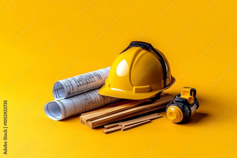 A minimalist icon of a construction helmet and blueprint with simple, clean lines and muted colors A minimalist icon of a construction helmet and blueprint with simple, clean lines and muted colors