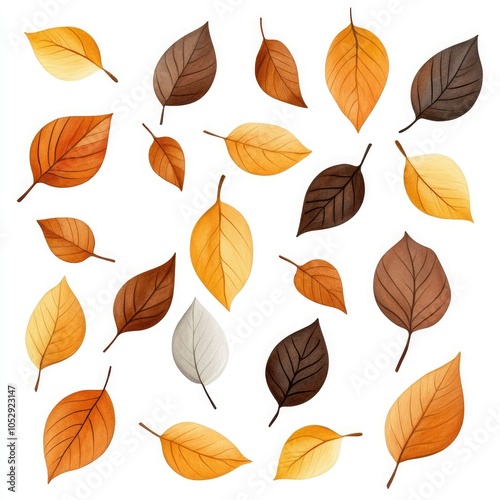 A vibrant assortment of autumn leaves in various colors, showcasing the beauty of fall with a mix of orange, brown, and yellow hues.