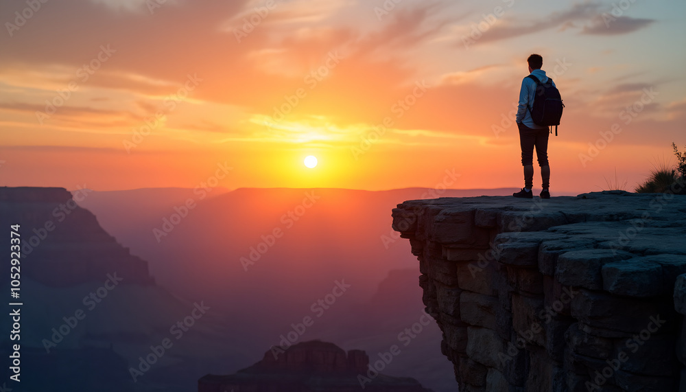 Fototapeta premium Grand Canyon Sunrise: Hiker's Majestic View