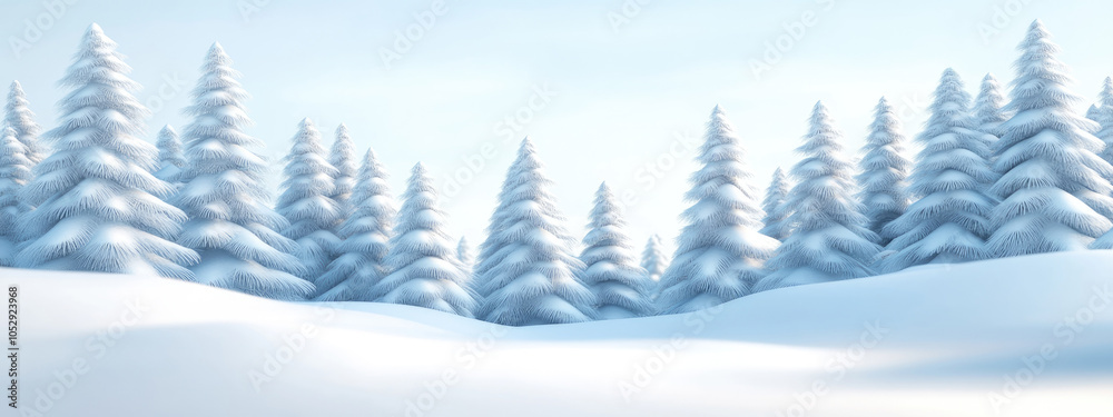Fototapeta premium Winter landscape with snowy pine trees under a bright blue sky