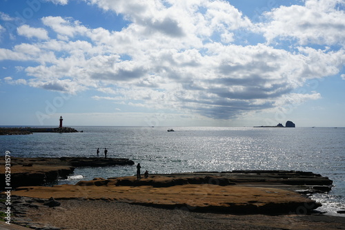 beautiful seaside view and sightseers photo