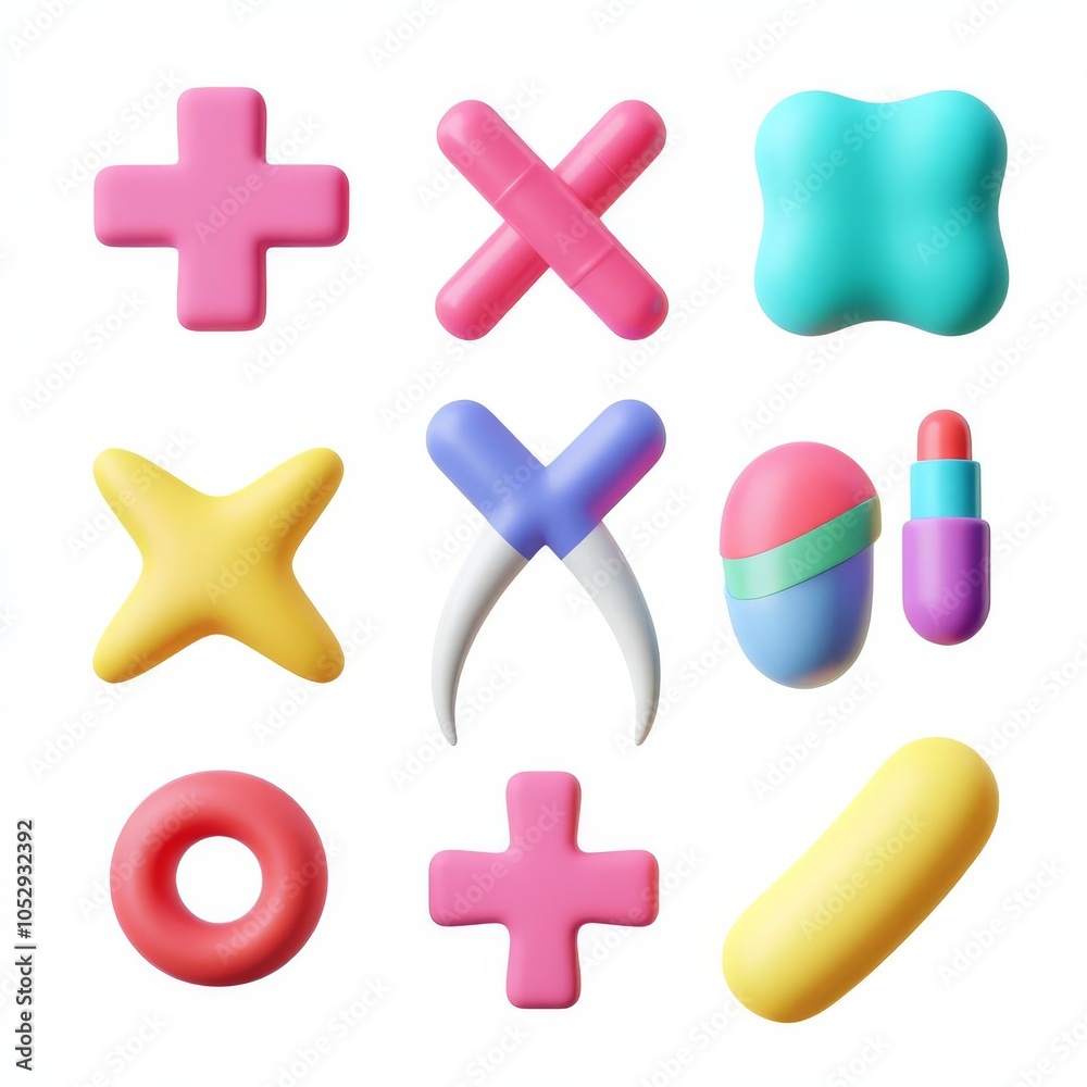 Obraz premium Medical symbols, multicolor palette, flat design, white isolated, 3D illustration