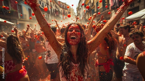 Joyful Revelry at La Tomatina Festival: A Colorful Celebration of Tomatoes in Spain's Streets photo