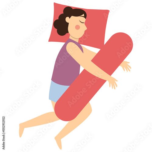 Girl Sleeping Pose Character. Evening Relaxation. Flat Vector Illustration.