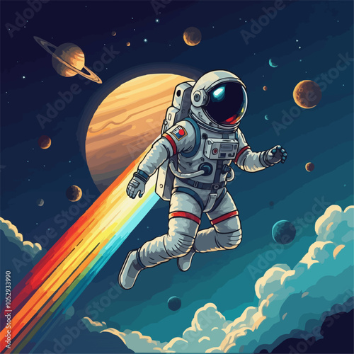 An astronaut in outer space vector template design.