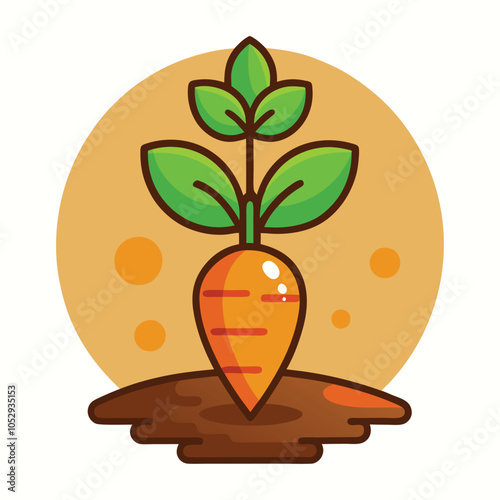 A cartoon illustration of a carrot growing out of the ground.