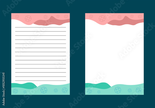 Set of plain and striped paper sheets with colorful cloud motifs