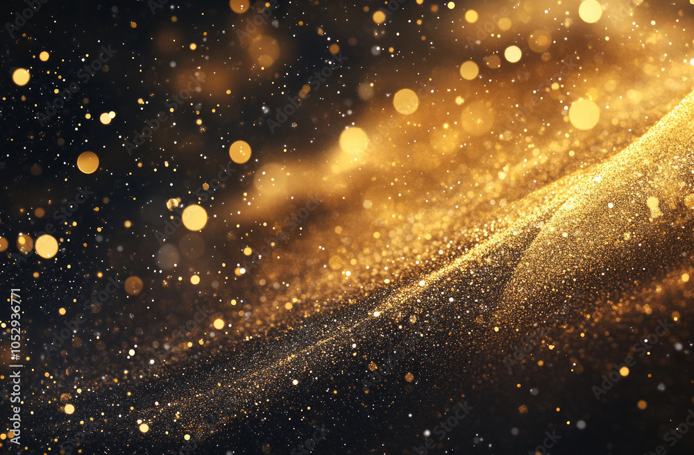 Obraz premium Golden particles and glittering bokeh lights background