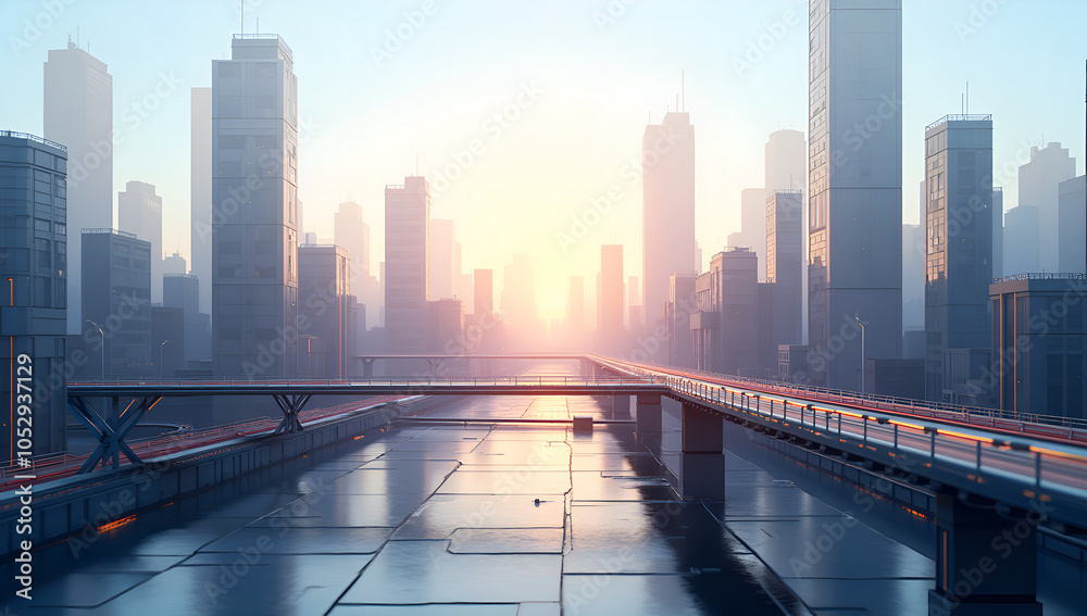 Obraz premium Golden Light on a City of Shapes