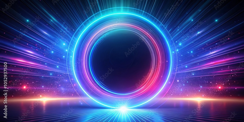 Neon Circle Glowing in a Cosmic Landscape, abstract , neon , background Neon Circle Glowing in a Cosmic Landscape, abstract , neon , background