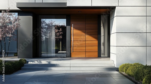 Contemporary wooden entrance door design.