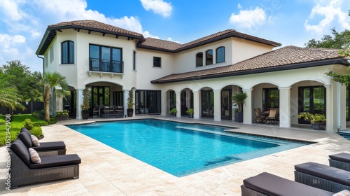 Ideal sunny day highlighting a luxurious backyard oasis.