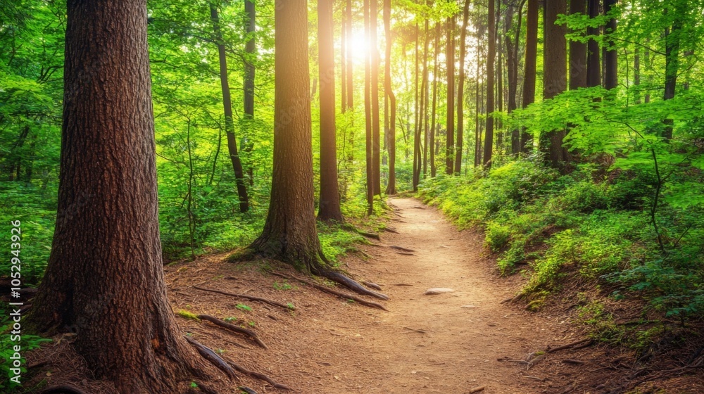 Fototapeta premium Tranquil Mountain Trail with Stunning Natural Light