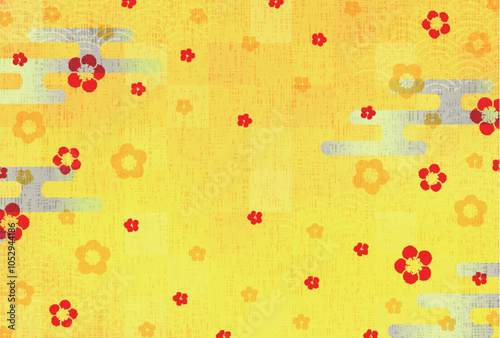 和柄　年賀状　梅　背景	