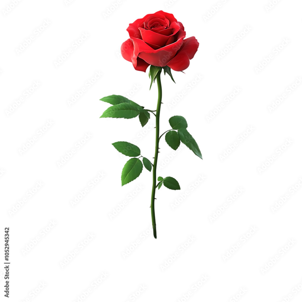 A single red rose with green leaves and stem isolated on a black background. A single red rose with green leaves and stem isolated on a black background.