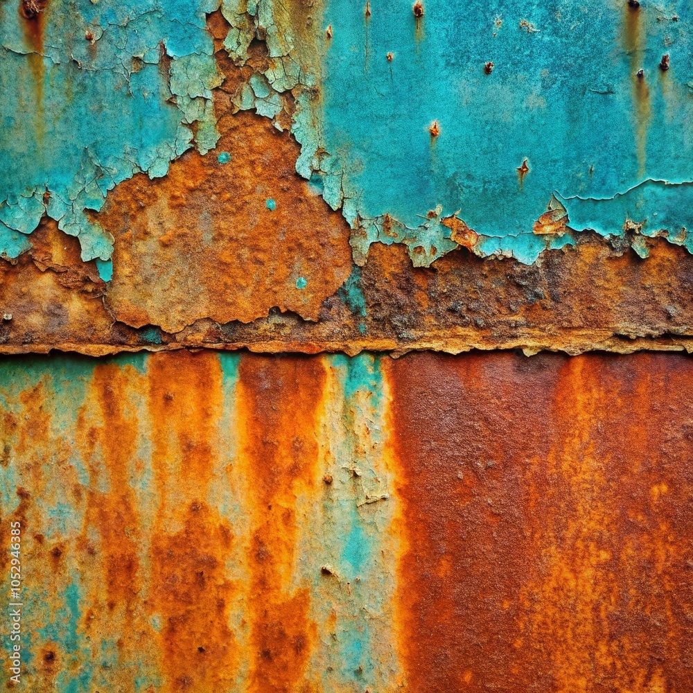 Abstract Rusty Metal Texture with Teal and Orange Hues, Rust, Metal Texture, Industrial Background Abstract Rusty Metal Texture with Teal and Orange Hues, Rust, Metal Texture, Industrial Background