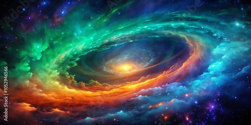 A cosmic swirl of nebulae and stars, a celestial dance of vibrant colors and ethereal beauty.