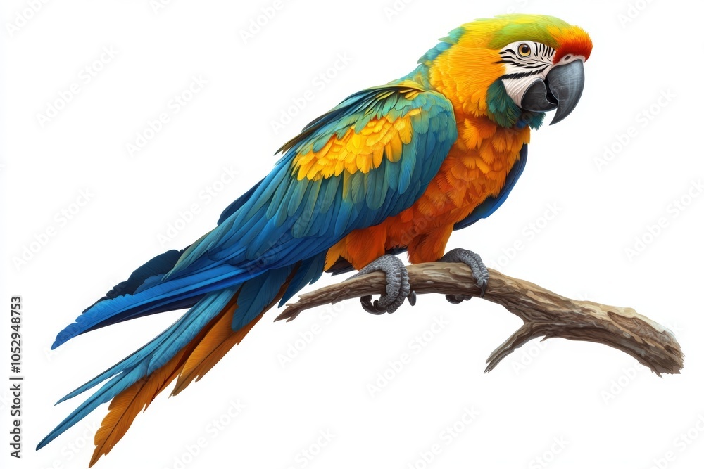 Fototapeta premium Blue and Gold Macaw Parrot Perched on Branch