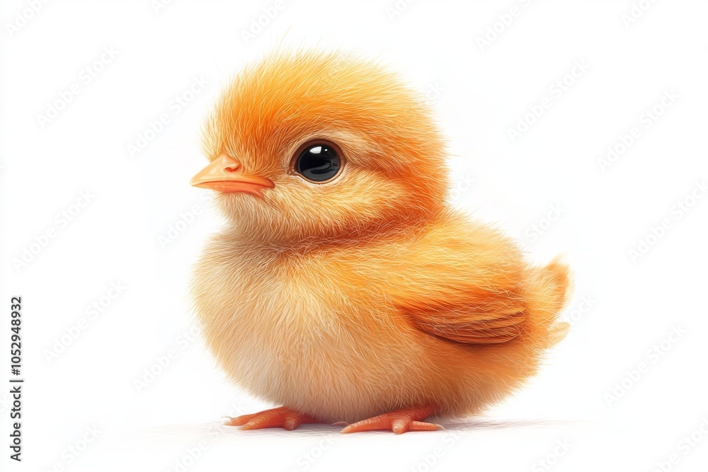 Obraz premium Cute Baby Chick with Fluffy Yellow Feathers on White Background