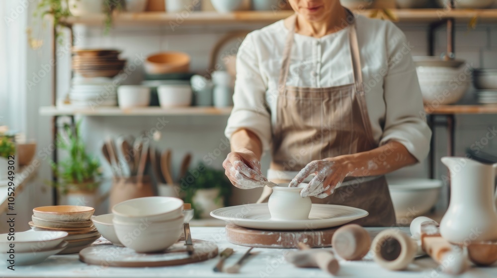 Mastering the Art of Porcelain: Skilled Artisan Handcrafting Exquisite Porcelain on Potter's Wheel in Serene Studio Setting Mastering the Art of Porcelain: Skilled Artisan Handcrafting Exquisite Porcelain on Potter's Wheel in Serene Studio Setting