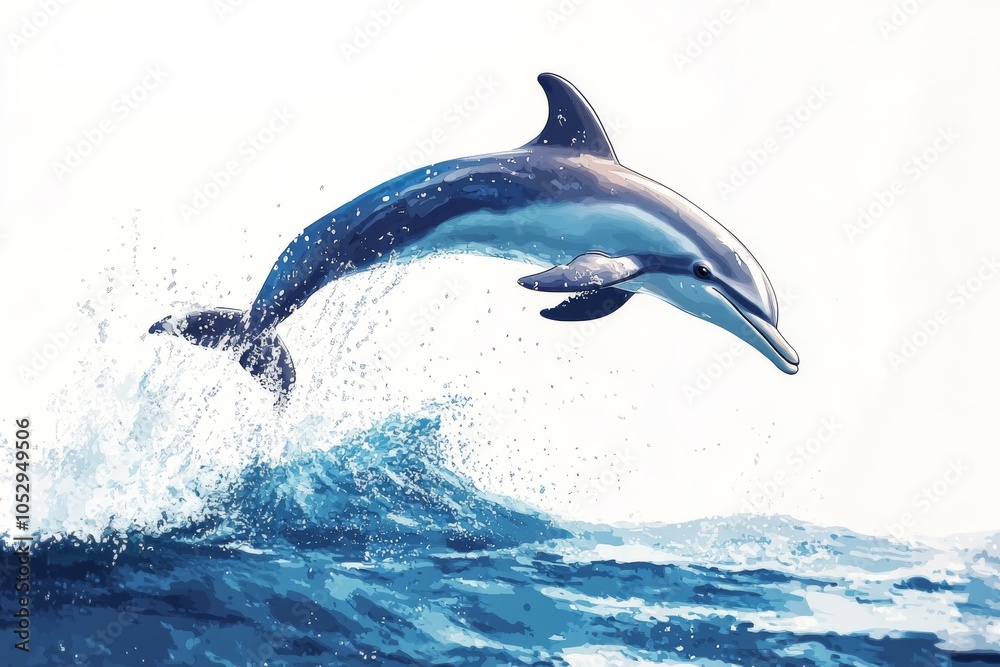 Fototapeta premium Dolphin Jumping Out of Water Splashing Sea Ocean