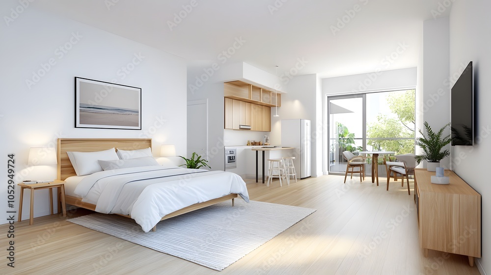 Fototapeta premium Modern minimalist studio apartment with natural light