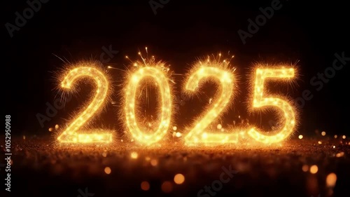 New Year 2025, new year celebration, fireworks, dark background, festive, golden light