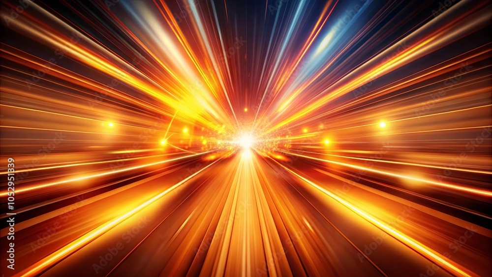 Obraz premium A radiant beam of light explodes from a central point, illuminating the surrounding darkness with a dazzling display of golden and blue streaks.